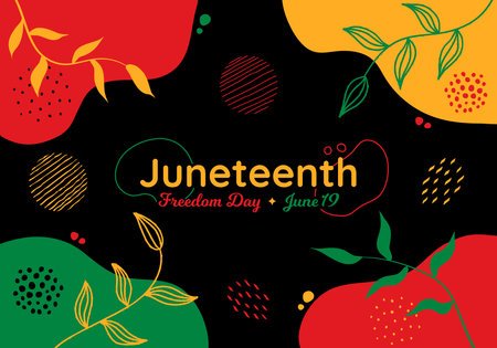 Juneteenth Boho Art Style Background Vector Illustration. American holiday June 19 Freedom Emancipation day. Trendy Graphic Design Abstract Poster. Social media post, Horizontal website header bannerのイラスト素材