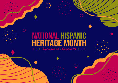 National Hispanic Heritage Month Memphis concept Background. September 15 to October 15 Awareness Celebration. Horizontal banner vector illustration. Website header social media post promotion graphicのイラスト素材