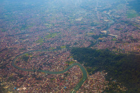 overlook of Padang city from airplaneの写真素材