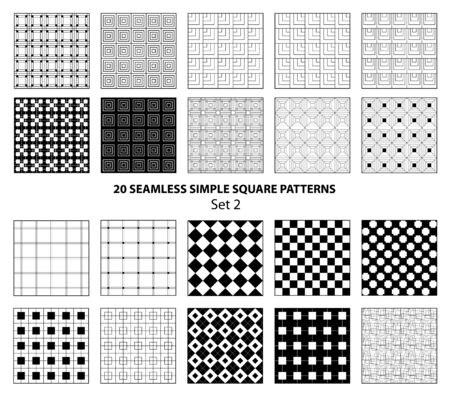 Set of seamless simple square patterns, black patterns on transparent backgroundのイラスト素材