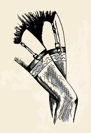 Hand drawn sexy woman stockings and black  lingerie, vector illustrationのイラスト素材