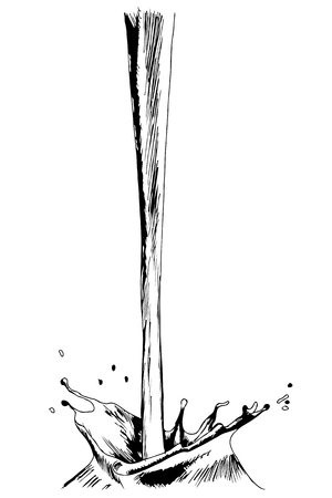 Hand drawn drop water or milk with splash isolated on white background, sketched with a penのイラスト素材