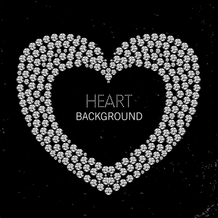 Heart frame made of diamonds or rhinestones on black grunge backgroundのイラスト素材