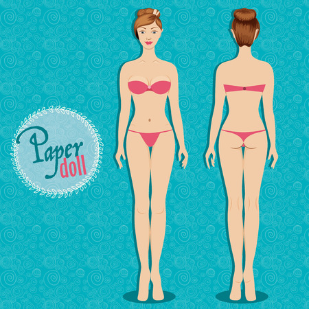Beautiful dress up paper doll, front and back Body templateのイラスト素材
