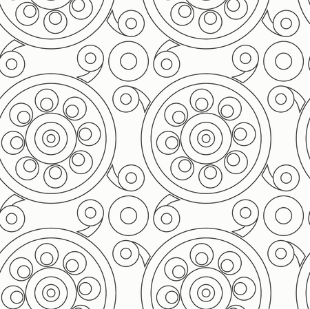 Vector seamless pattern. Vintage stylish contour slavic ornament with circles and curls on white background. Very usefulのイラスト素材