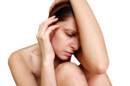 portrait of a young sad depressed woman の写真素材