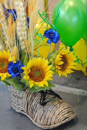 Flowers Sunflower in straw shoeの写真素材