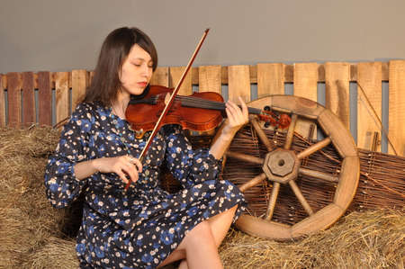 Girl with violinの写真素材