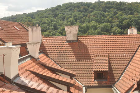 Panoramic views of Prague's rooftopsの写真素材