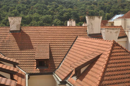 Panoramic views of Prague's rooftopsの写真素材