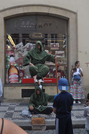 Performance of street magicians in Prague August 15, 2016のeditorial素材