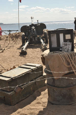 Reconstruction of military equipment in the park of St. Petersburg May 9の写真素材