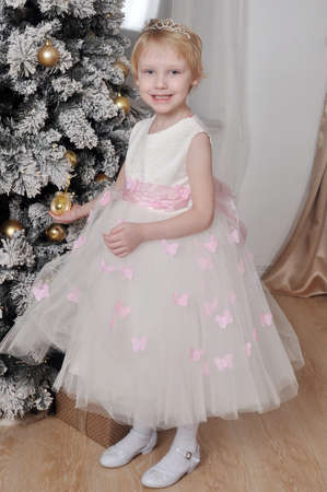 Little girl in a white dressの写真素材