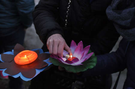 Chinese lanterns on the water festivalの写真素材