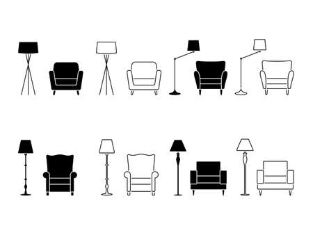 Armchair icon set. Illustration of lounge pictogram on white background.のイラスト素材