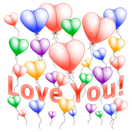 Flying colorful heart shape balloonsのイラスト素材