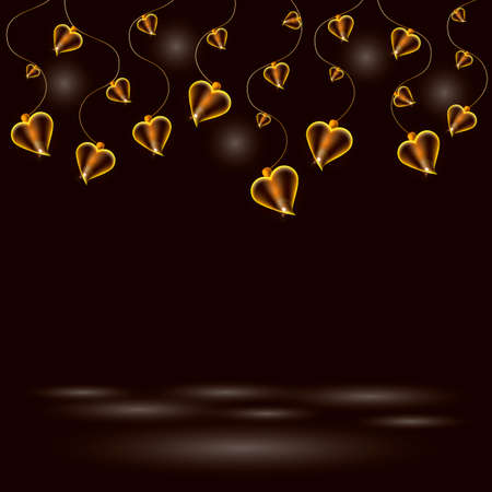 Vector garland of glowing heart shape on black backgroundのイラスト素材