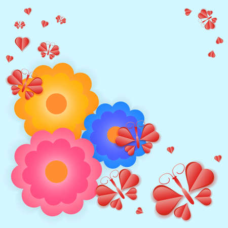 Paper flower with a butterfly on blue backgroundのイラスト素材