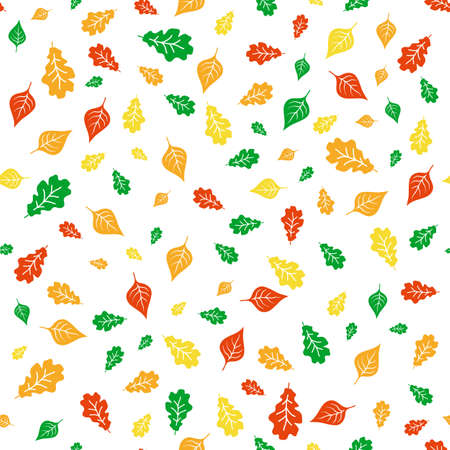 Seamless hand drawn pattern with autumn leaves. Vector colorful illustrationのイラスト素材