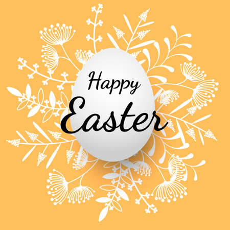 Easter egg vector illustration. Isolated egg with floral pattern on orangeのイラスト素材