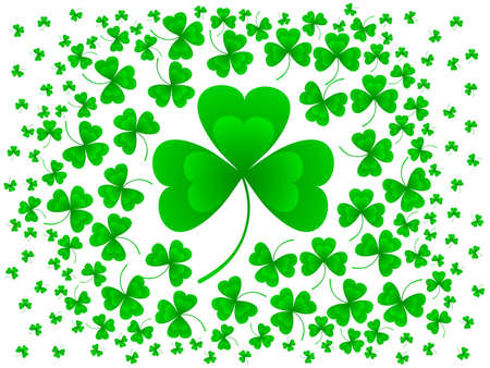 Vector illustration of clover leaves on white. St Patrick's Day backgroundのイラスト素材