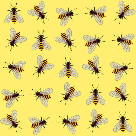 Seamless pattern. Vector illustration of bee on yellow backgroundのイラスト素材