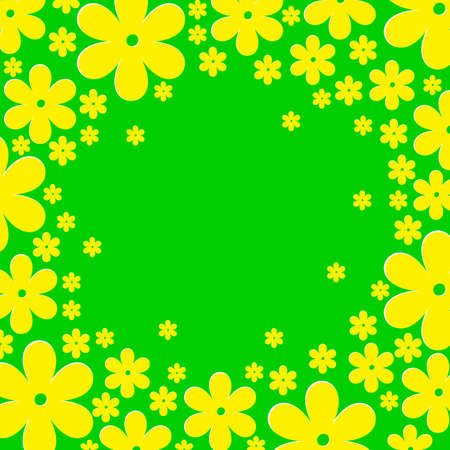 Yellow flower background. Vector illustration on greenのイラスト素材