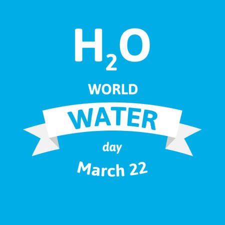 World Water Day. Vector illustration greeting card with H2O formula. Flat style design on blueのイラスト素材