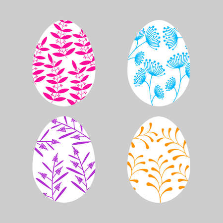 Easter eggs vector icon background. Flat style of colorful eggs with floral pattern. Vector illustration on grayのイラスト素材