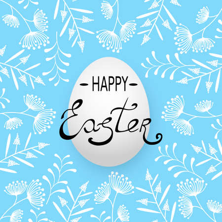 Easter egg vector illustration. Isolated egg with floral pattern on light blueのイラスト素材