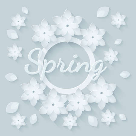 Paper flower background. Vector illustration with flowers and frameのイラスト素材