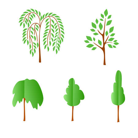 Vector flat trees on white background. Logo design illustrationのイラスト素材