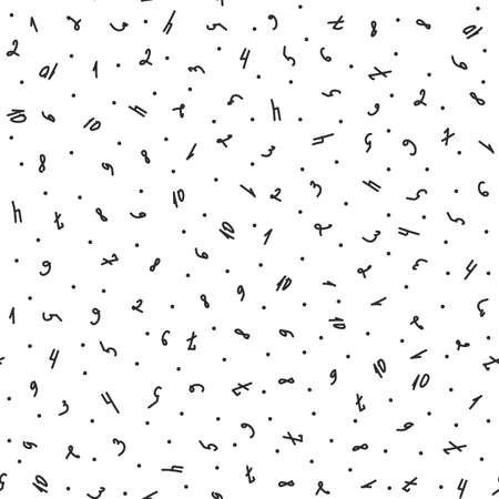 Hand drawn pattern with numbers illustration in black and white colors.のイラスト素材