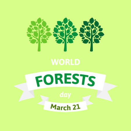 International Day of Forests. Vector illustration greeting card with tree. Flat style design of trees on light greenのイラスト素材