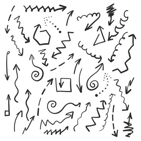 Hand drawn pattern with different arrows. Vector black and white illustrationのイラスト素材