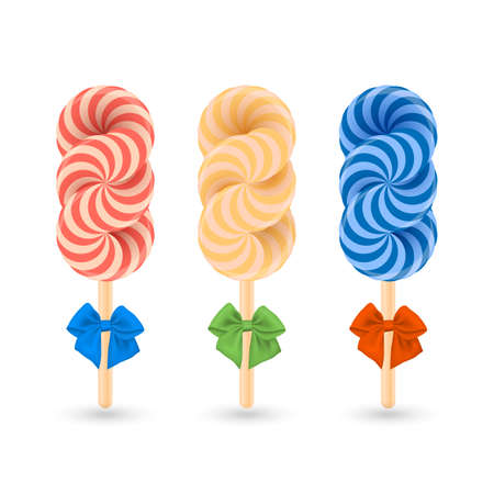 Colorful 3d candy set. Vector illustration of lollipop and bow
のイラスト素材