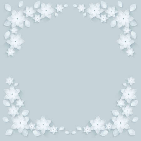 Paper flower background. Vector illustration on light gray blueのイラスト素材