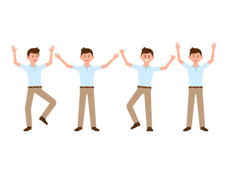 Happy office manager cartoon character. Vector illustration of successful, celebration, jumping winnerのイラスト素材