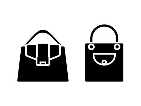 Woman bag black and white vector icon pictogram set. Lady accessory wardrobe symbol silhouetteのイラスト素材