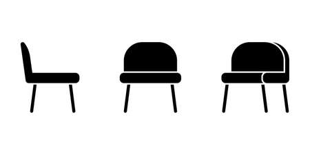 Isolated simple office chair vector illustration icon pictogram set. Front, side view silhouette on whiteのイラスト素材