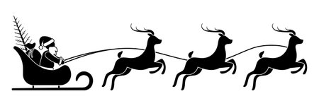 Stick figure man Santa Claus icon in sleigh with his reindeer flying to the sky vector illustration pictogramのイラスト素材