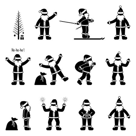 Happy stick figure man Santa Claus holidays celebration vector icon illustration pictogram setのイラスト素材