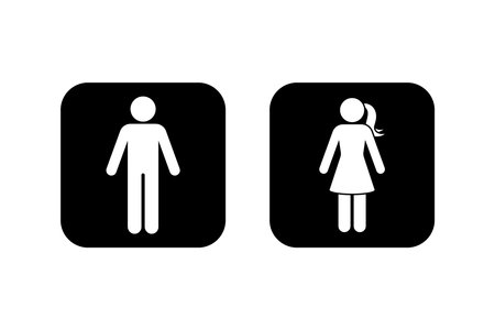 Public toilet man woman icon set vector illustration. Restroom sign symbol male female washroom bathroom stick figure silhouette pictogramのイラスト素材