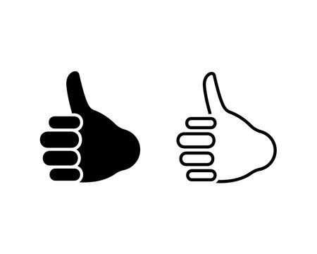 Human hand thumb up gesture vector illustration set. Finger up like success okey sign symbol silhouette pictogramのイラスト素材