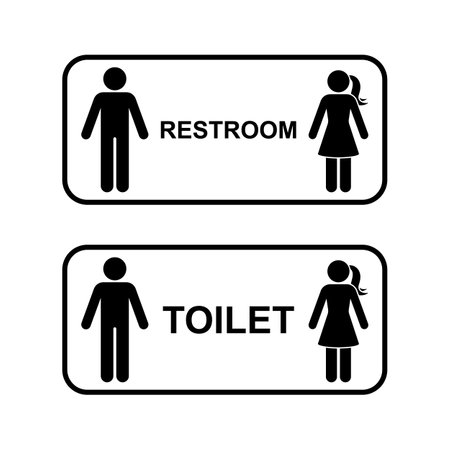 Public toilet restroom icon man woman vector set. Sign symbol stick figure stickman people person male female silhouette frame pictogramのイラスト素材