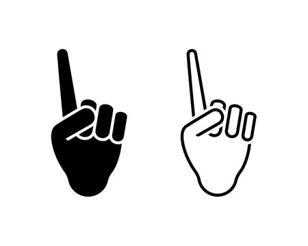 Hand pointing finger gesture vector illustration. Attention body language black cutout sign symbol icon line outline silhouette pictogramのイラスト素材