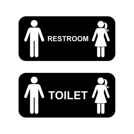 Public toilet restroom icon man woman vector illustration. Sign symbol stick figure stickman people person male female silhouette pictogramのイラスト素材