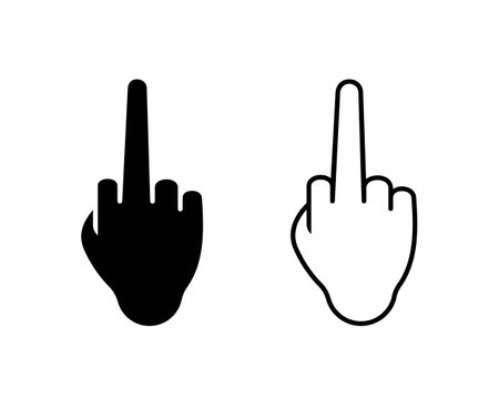 Human hand middle finger gesture vector illustration set. Wrist showing rude aggressive sign symbol cut out line icon silhouette pictogramのイラスト素材