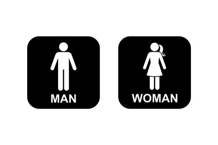 Public toilet man woman gender icon vector set. Restroom sign symbol male female washroom bathroom stick figure silhouette pictogramのイラスト素材