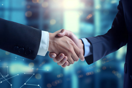 Partnership business agreement with handshake. People partners businessmen shaking hands conceptの素材